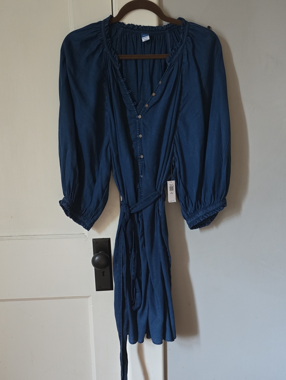 Old Navy Indigo Blue Jean Tie-Waist Peasant Dress